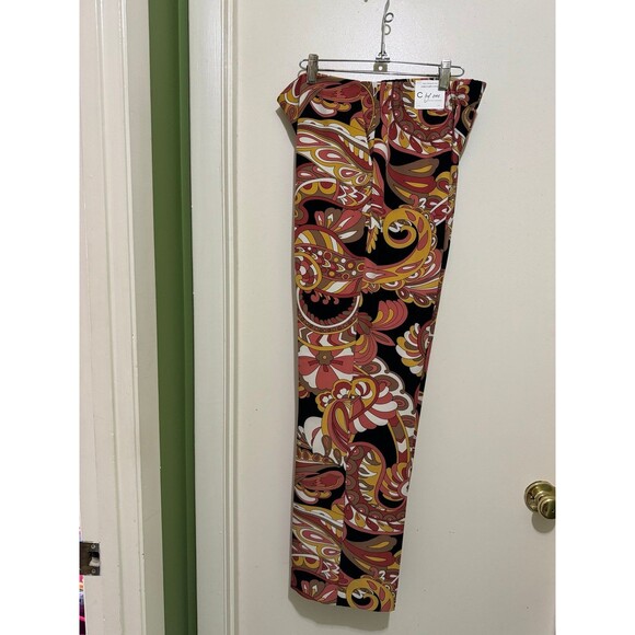 C BY ONE RETRO MOD ORANGE PAISLEY PULL ON BOOTCUT PANT  size M NWT - Picture 1 of 3